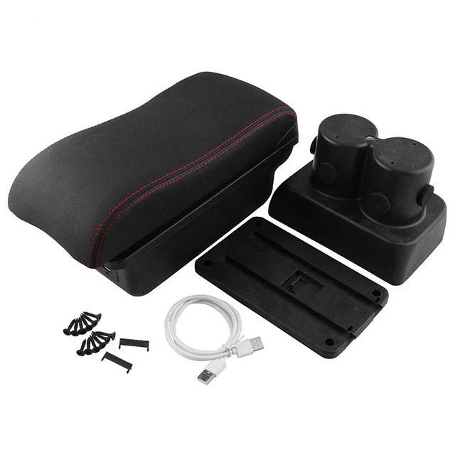Black USB Leather Console Armrest
